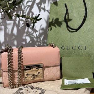 NWT Gucci Pink Gold Padlock Crossbody Shoulder Bag original tag bag and dustbag